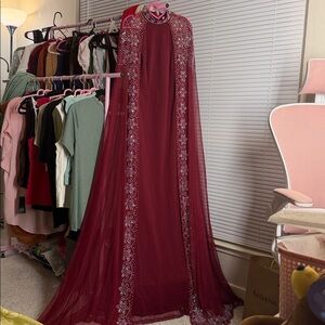Embroidered Maroon Evening Gown